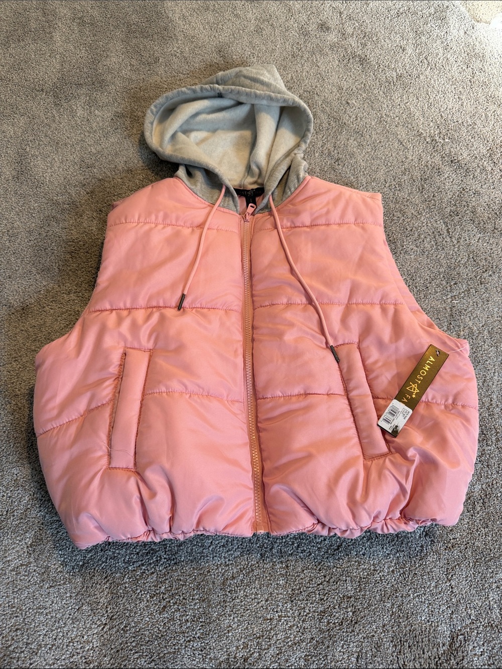 NWT Almost Famous Pink Puffer Vest with Hooded Sweatshirt Lining